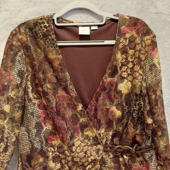 Emma James blouse Womens 12 Faux wrap lined sheer overlay classy career office - Picture 4 of 12